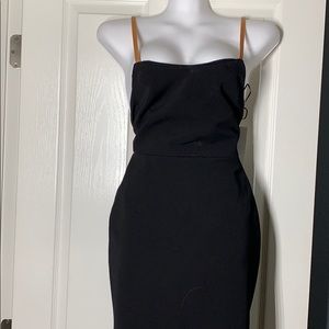 Victoria Beckham black leather strap fitted dress